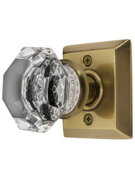 Quincy Rosette Door Set with Old Town Crystal Glass Knobs in Antique Brass.